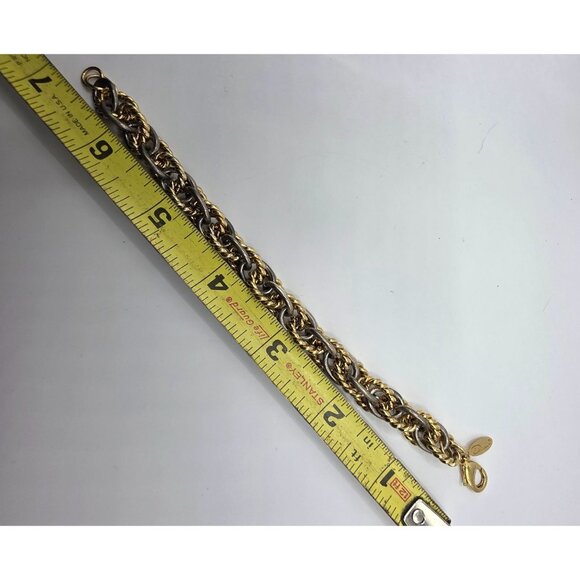 Oscar de la renta bracelet Chunky Two-Tone Chain texture Lobster Clasp - Picture 4 of 4